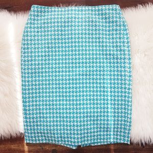 Talbots Blue Houndstooth Pencil Skirt